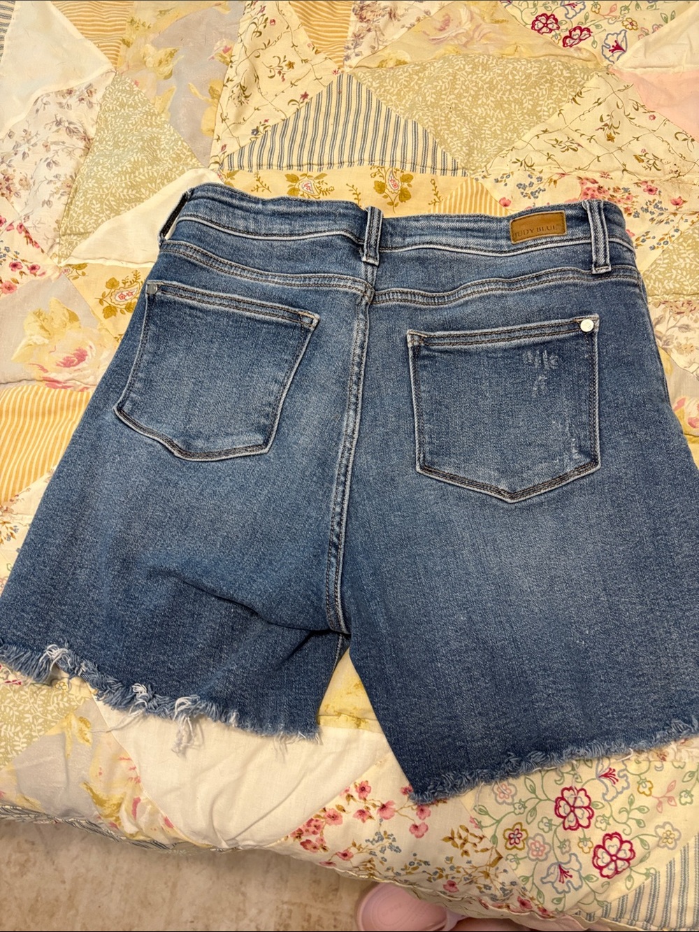 Judy Blue Distressed Medium Blue Denim Shorts - Picture 3 of 5